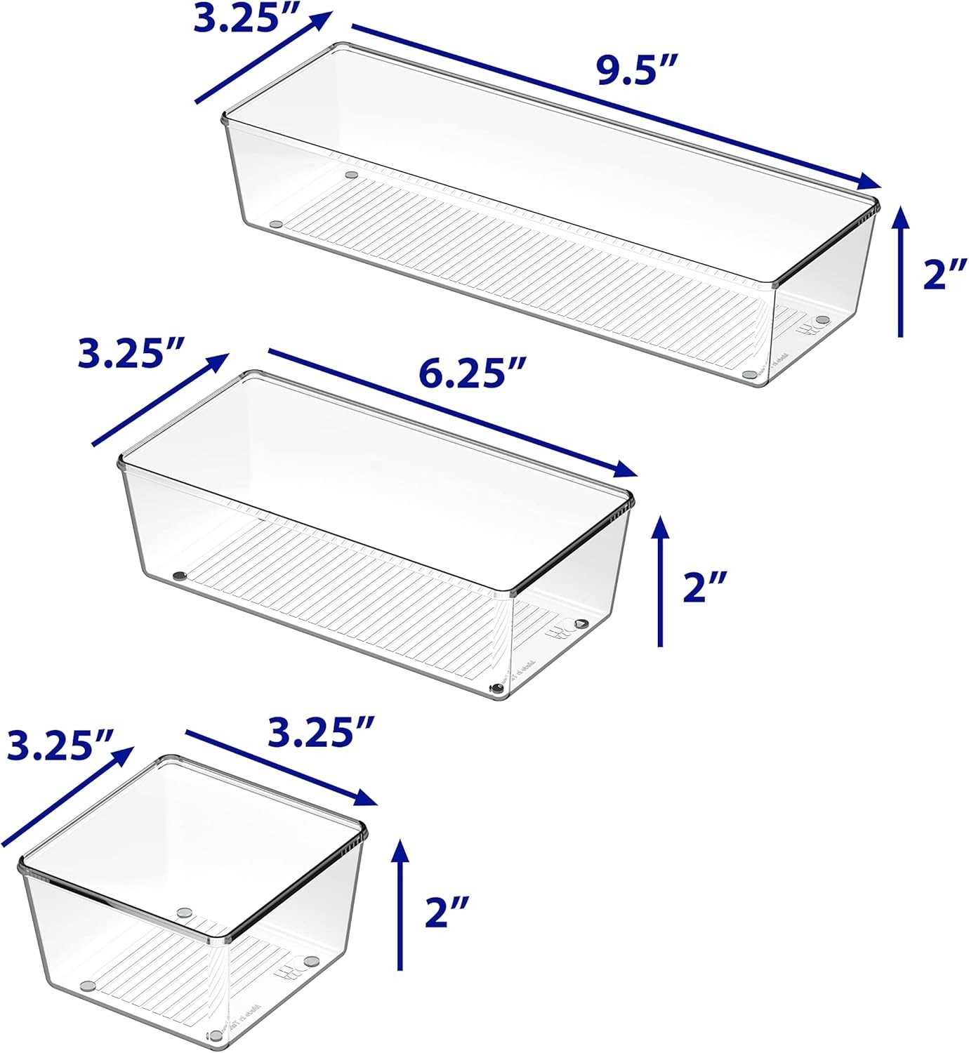 Elegant Clear Drawer Organizer Set - 6 Pack Assorted Sizes for Versatile Storage