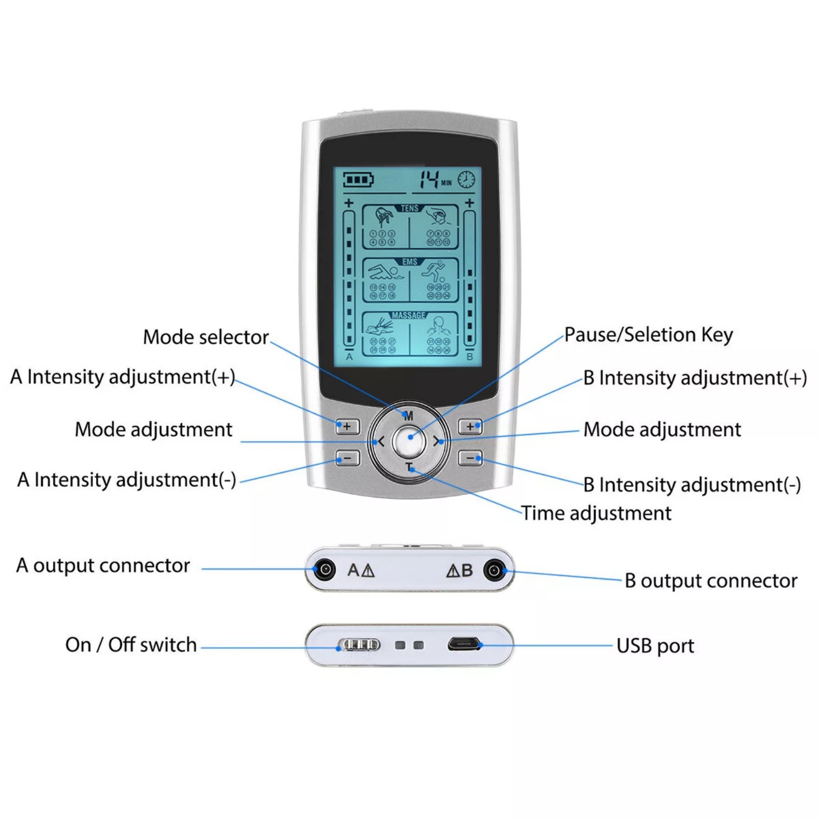 Multifunction Tens Unit Muscle Stimulator Machine Pulse Massager Device