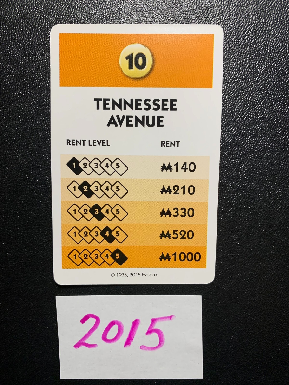 Monopoly  Ultimate Banking   TENNESSEE  AVENUE   Title Deed Card  2015