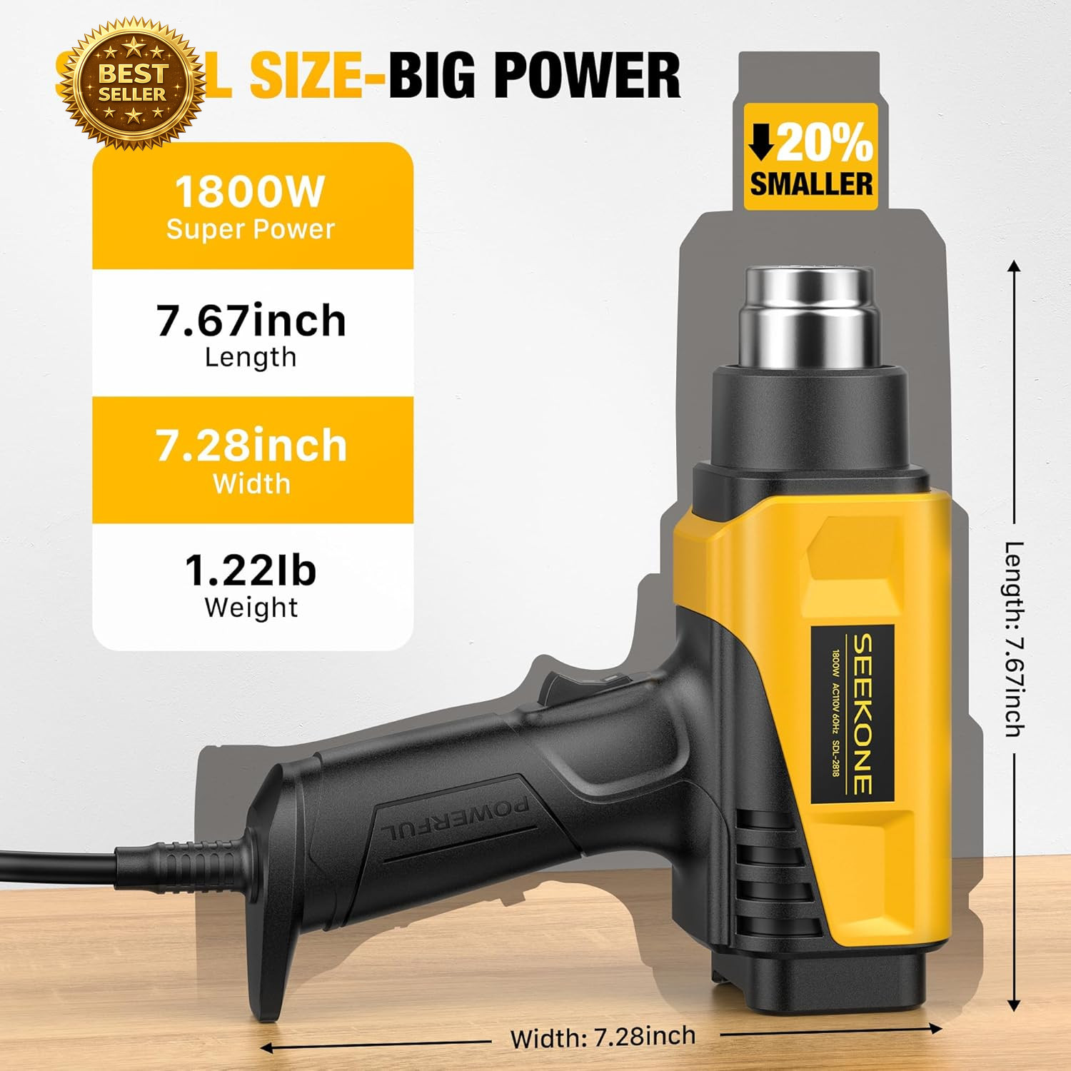 1800W Heat Gun with LCD Digital Display Compact Design Hot Air Gun Variable Temp