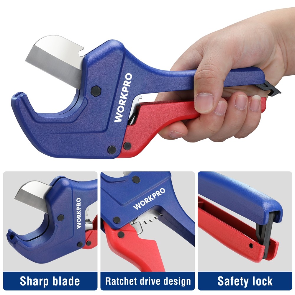 WORKPRO Ratchet PVC Pipe Cutter Up to 1-5/8 Plastic Pipe Tube Cutter Sharp Blade
