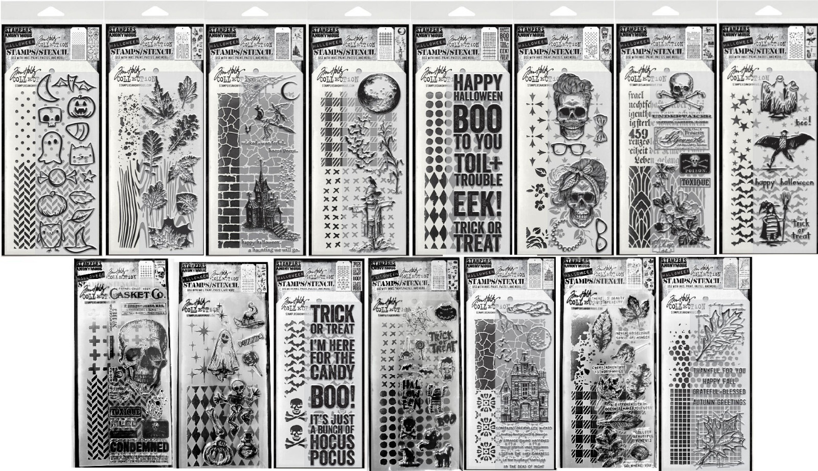 Stampers Anonymous Tim Holtz Halloween & Fall Stamp & Stencil Sets - YOU CHOOSE!