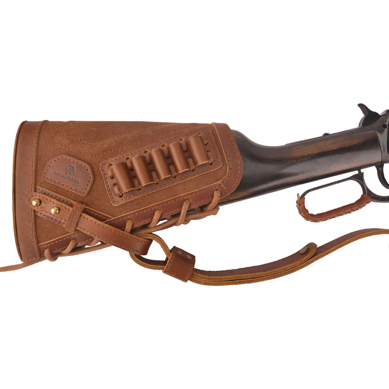 No-Drill Leather Rifle Buttstock Sleeve with Shell Holder for .22 .357 .300win