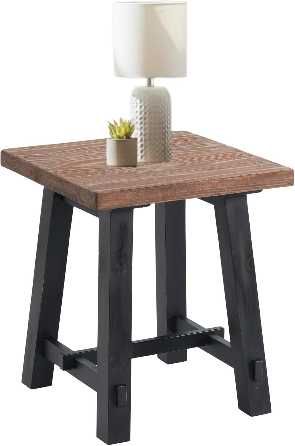 Adam Rustic Industrial Side Table, Natural/Black, 21” | Solid Wood Square End Ta