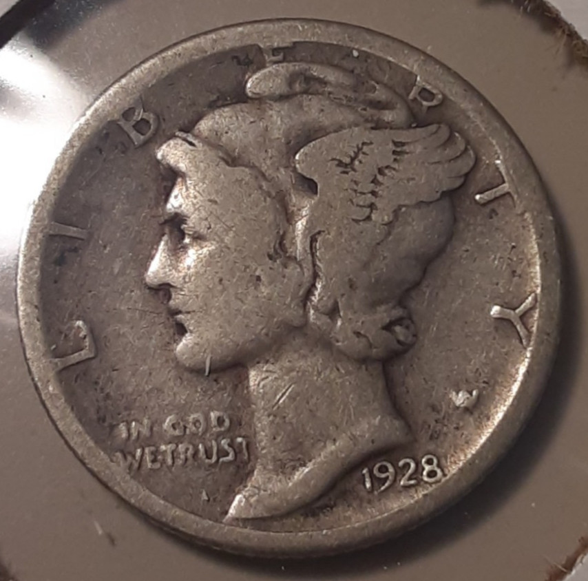 1928-S Mercury Dime 10c San Francisco Mint 90% Silver (#58a-5062/RBV) Winged Cap