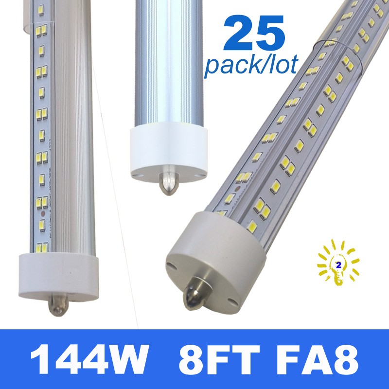 25 Pack T8 8FT FA8 Single Pin Led Tube Light Bulbs 144W 8 Foot Led Shop Lights