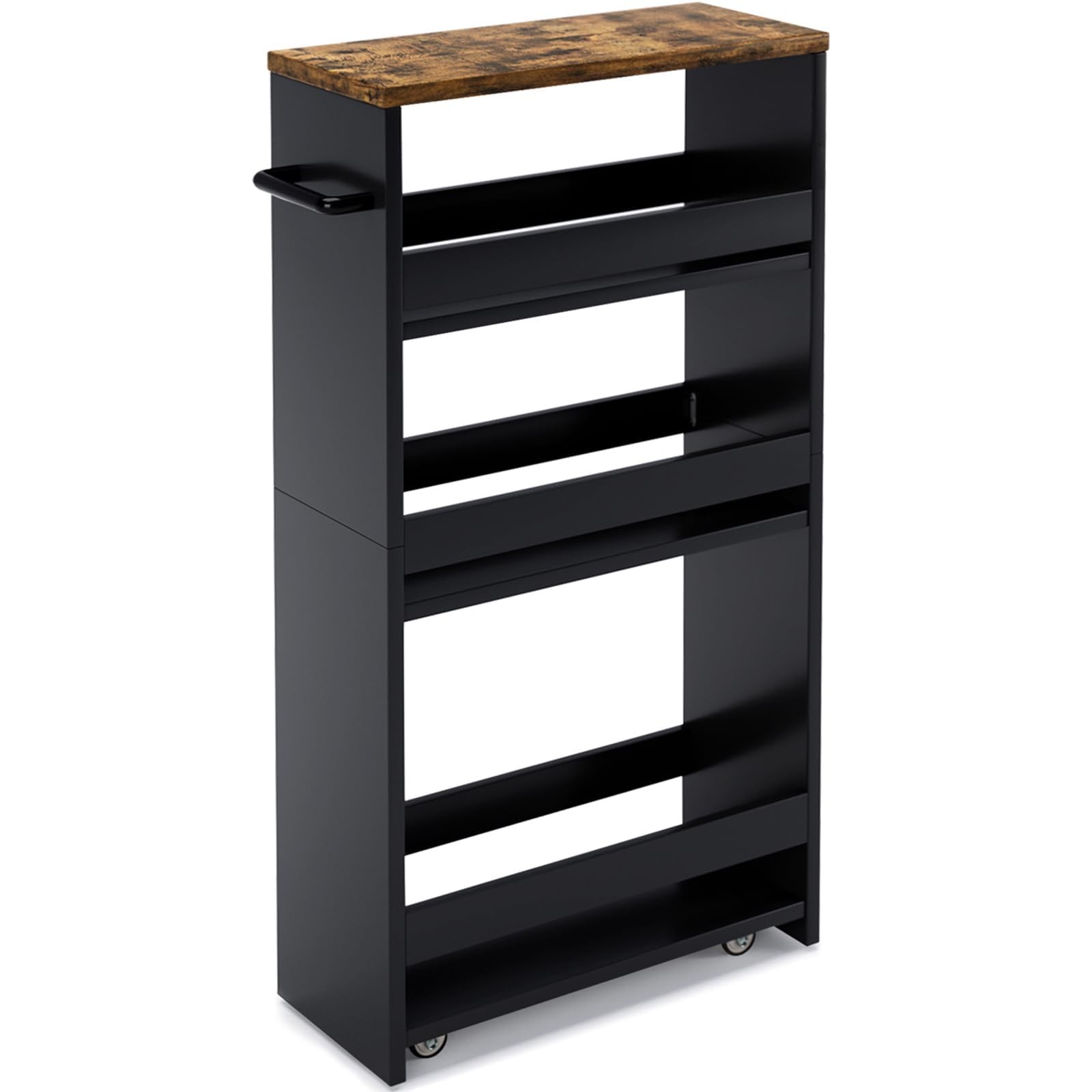 Rolling Storage Cart 4Tier Black Kitchen Cart with Wheels Slim Utility