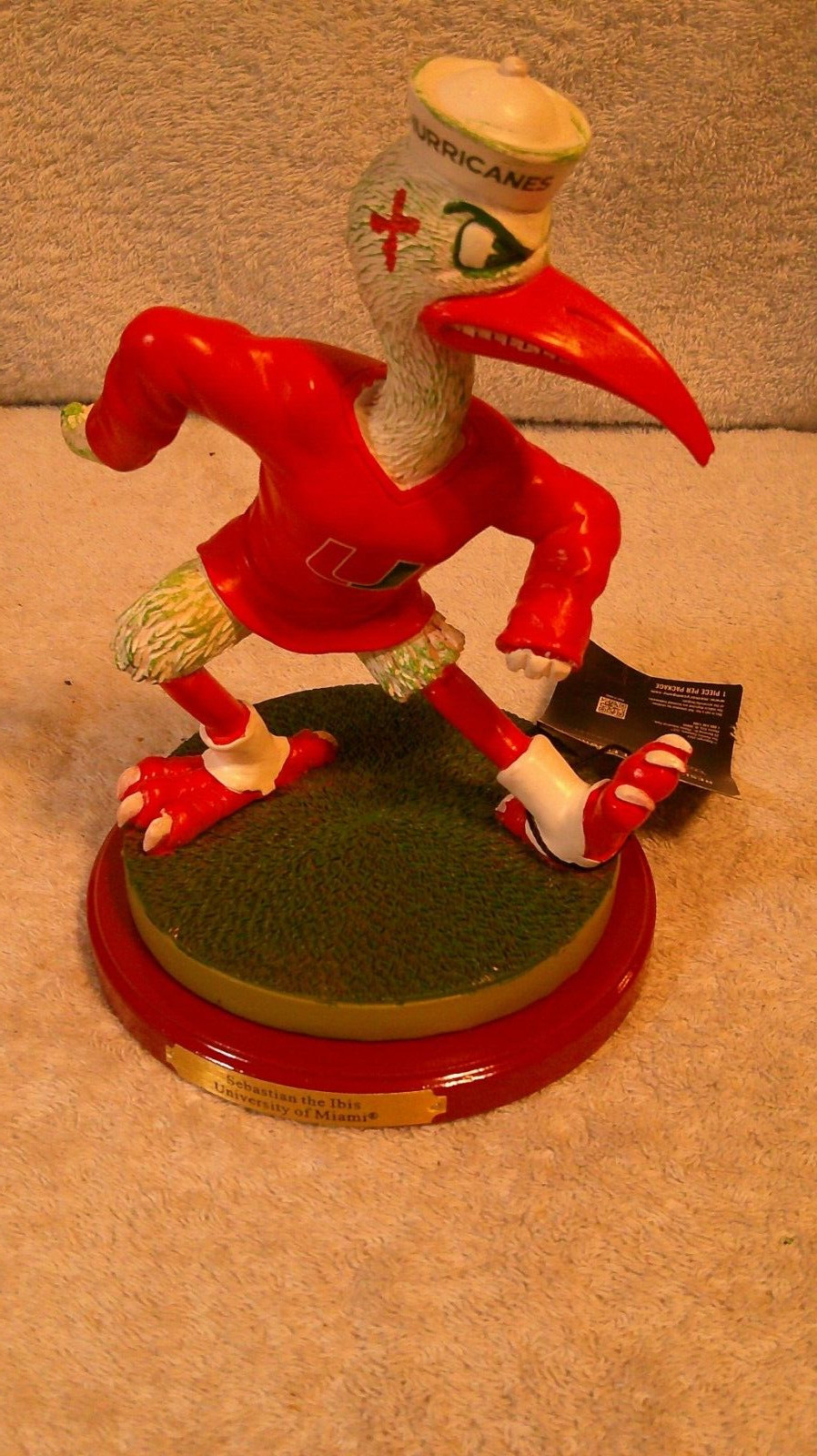 University Of Miami Florida Hurricanes Sebastian the Ibis Mascot Figurine 7.5"