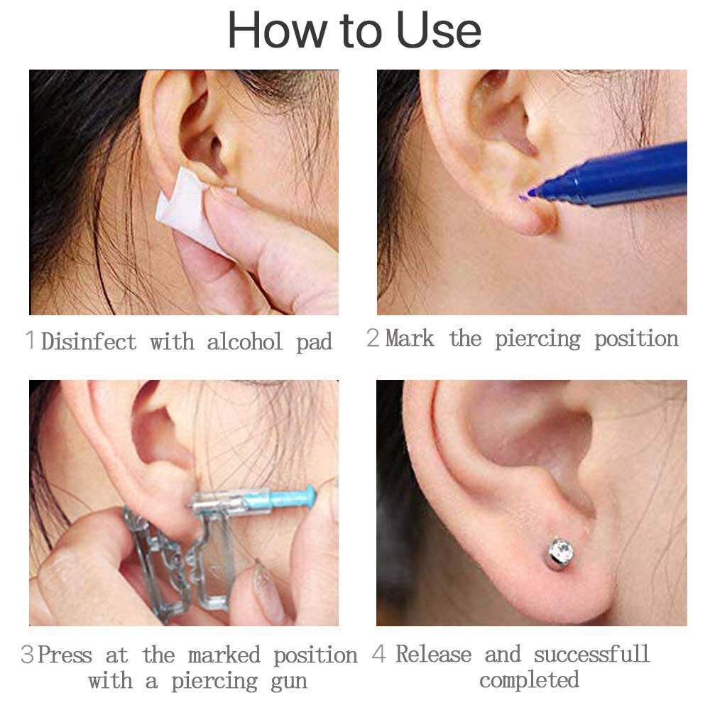 10-50Pcs Disposable Ear Studs Piercing Gun Ear Stud Unit Piercer Tool Kit