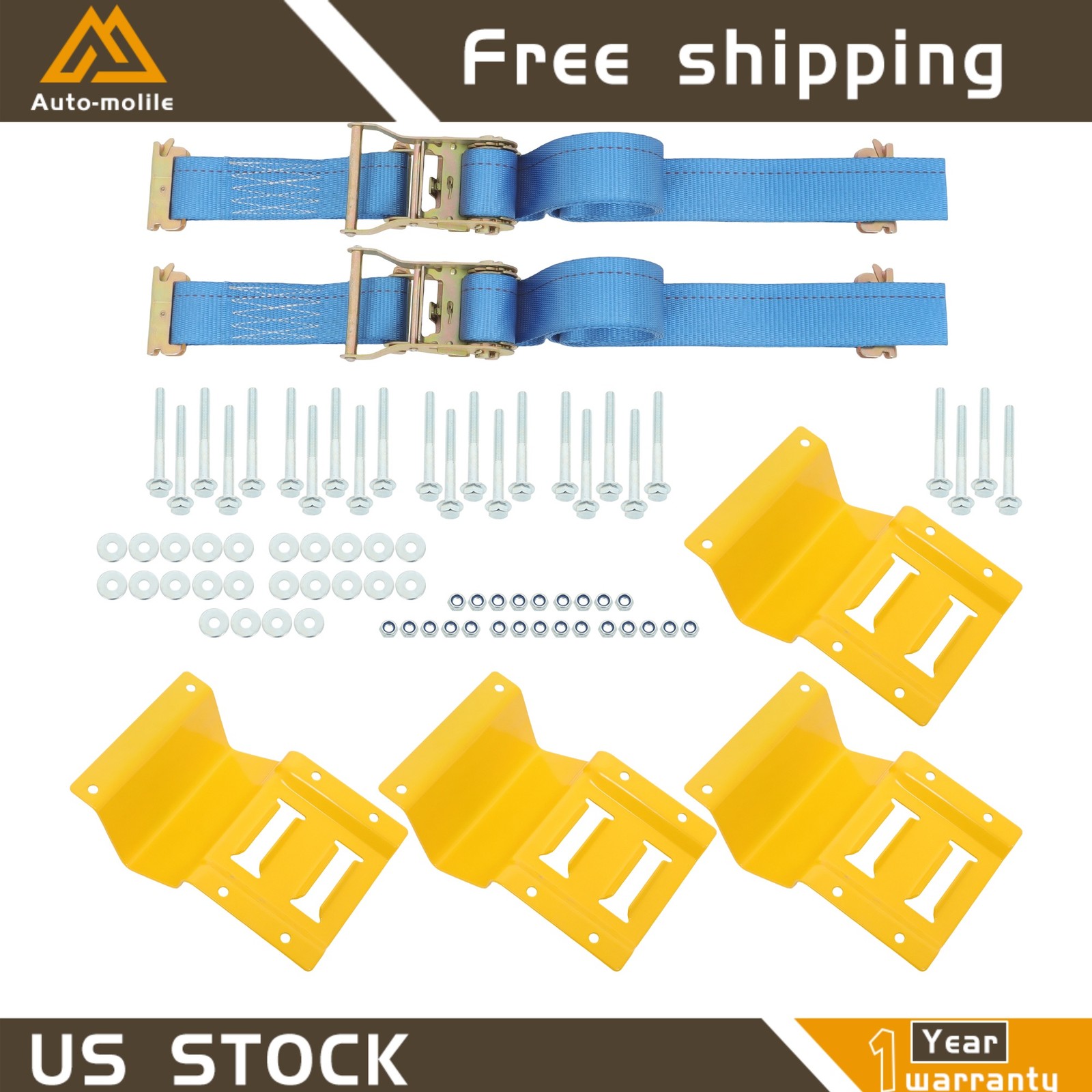 Heavy Loads E Track System With Wheel Chock 7.5' Blue Ratchet Tie Down Straps