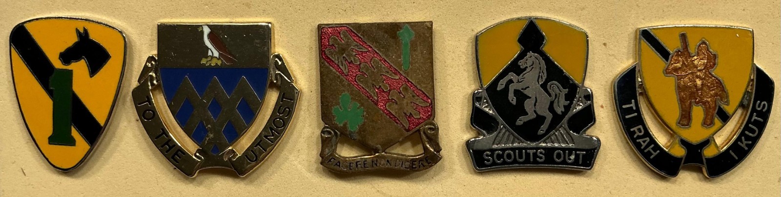 Collection of 5 US Army Cavalry Regiment Unit Crest Pins