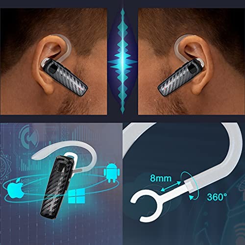 Bluetooth Headset, CVC8.0 Handsfree Bluetooth Earpiece, 16 Hrs Talk Time Black