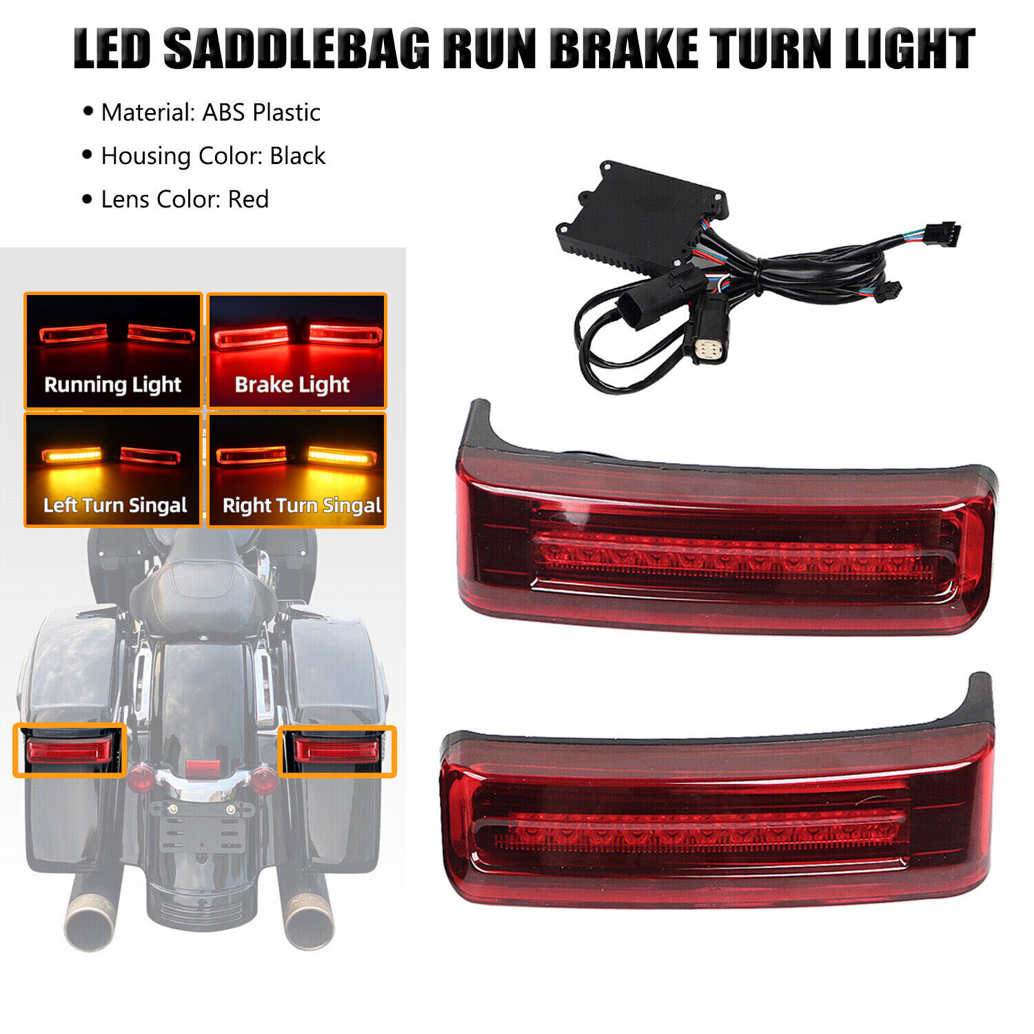 LED Saddlebag Run Brake Turn Signal Light For Harley Electra Glide Ultra Limited