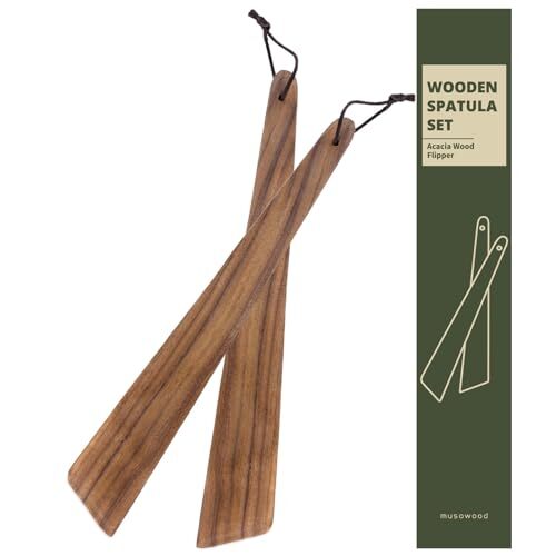 12" Acacia Wood Spatula for Cooking, Small Wood Flipper, Non-Stick Spatula