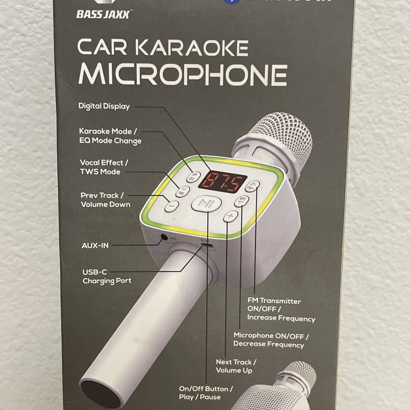 Bass Jaxx Karoke Microphone Bluetooth Works In/Out of Car Color Changing LED New
