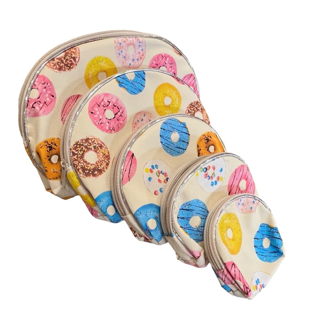 Set of 5 Donut Themed Cosmetic Organizer Zippered pouches