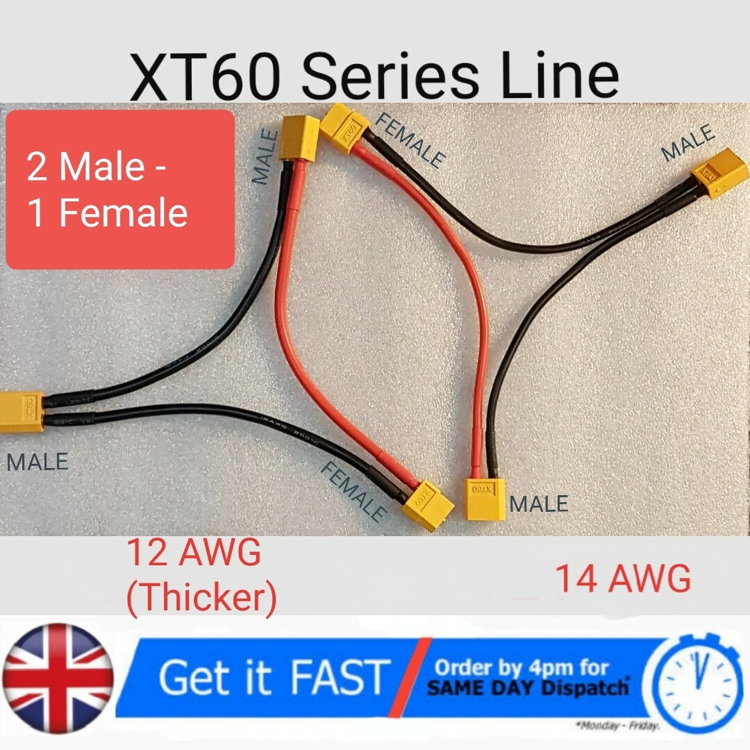 XT60 Series Cable Harness Connector/Adapter Y Lead - Connect 2 Batteries to ESC