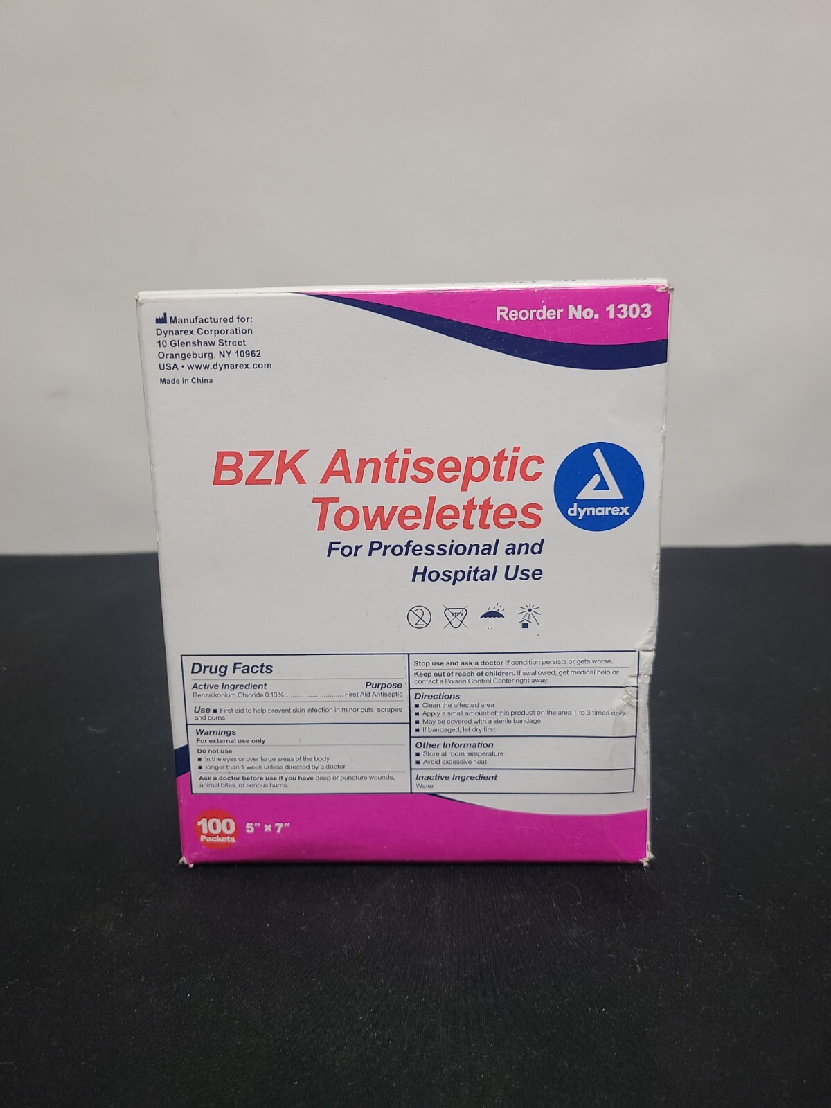 Dynarex BZK Antiseptic Washcloth Wipe Towelettes 5 x 7" 1303 1 Pack 100 Wipes