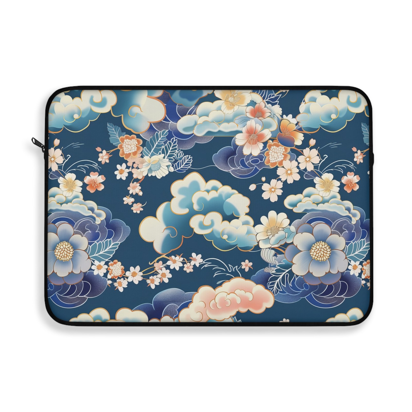 Blue Floral Chinoiserie Art - Padded Laptop Sleeve - Computer Case - Tech Gift