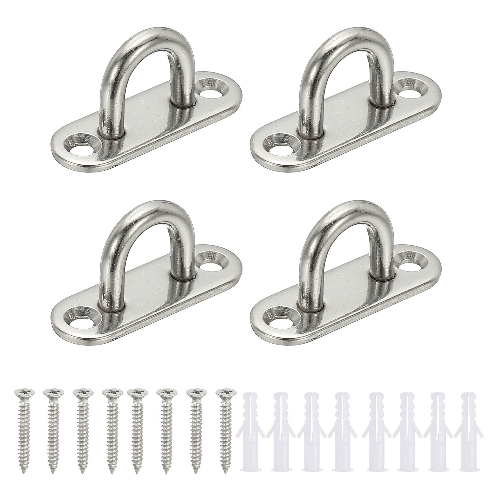 4Pcs Stainless Steel Ceiling Hooks, Rounded Rectangle Pad Eyes Plate Silver
