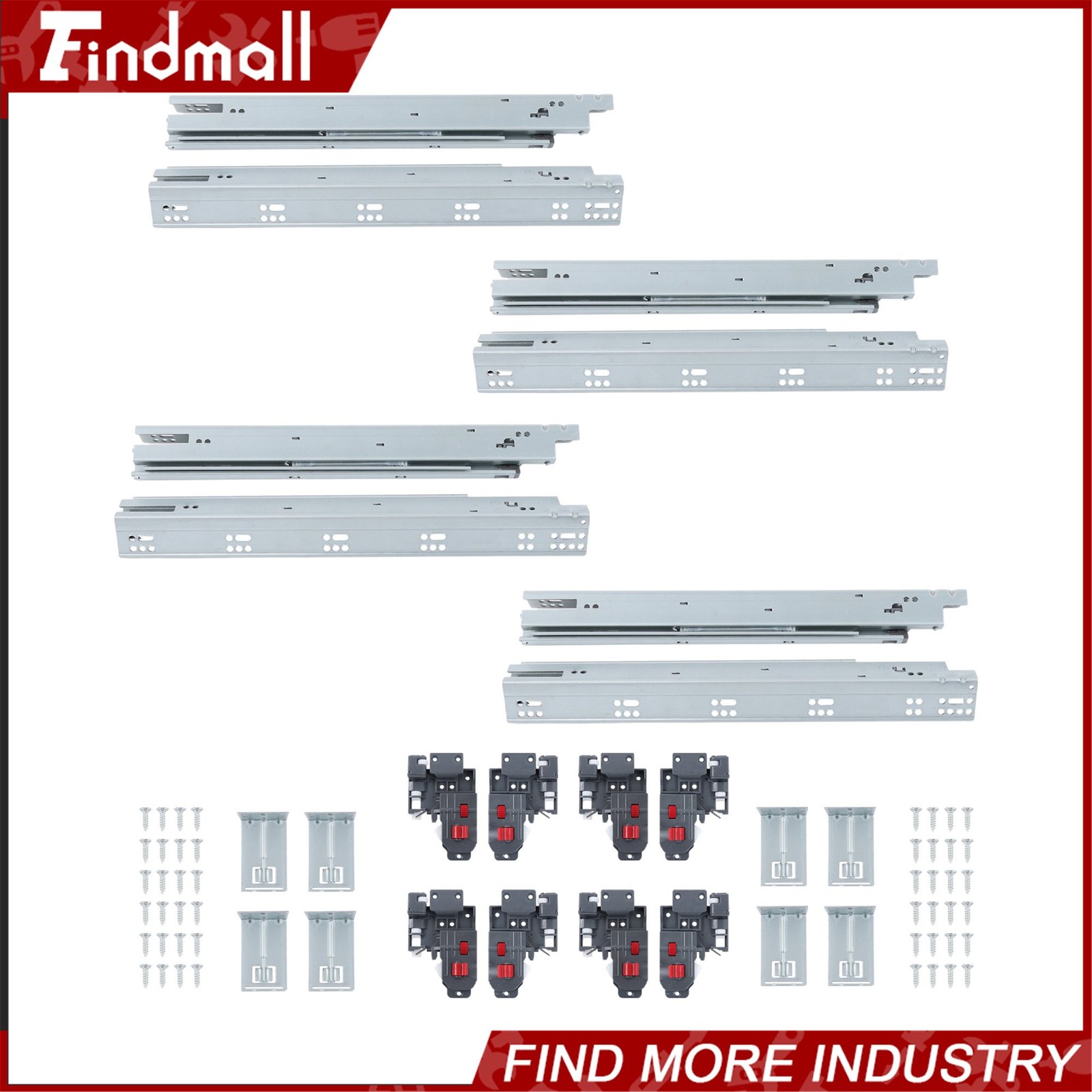 Findmall 4 Pairs 18" Undermount Soft Close Drawer Slides Full Extension 100LB