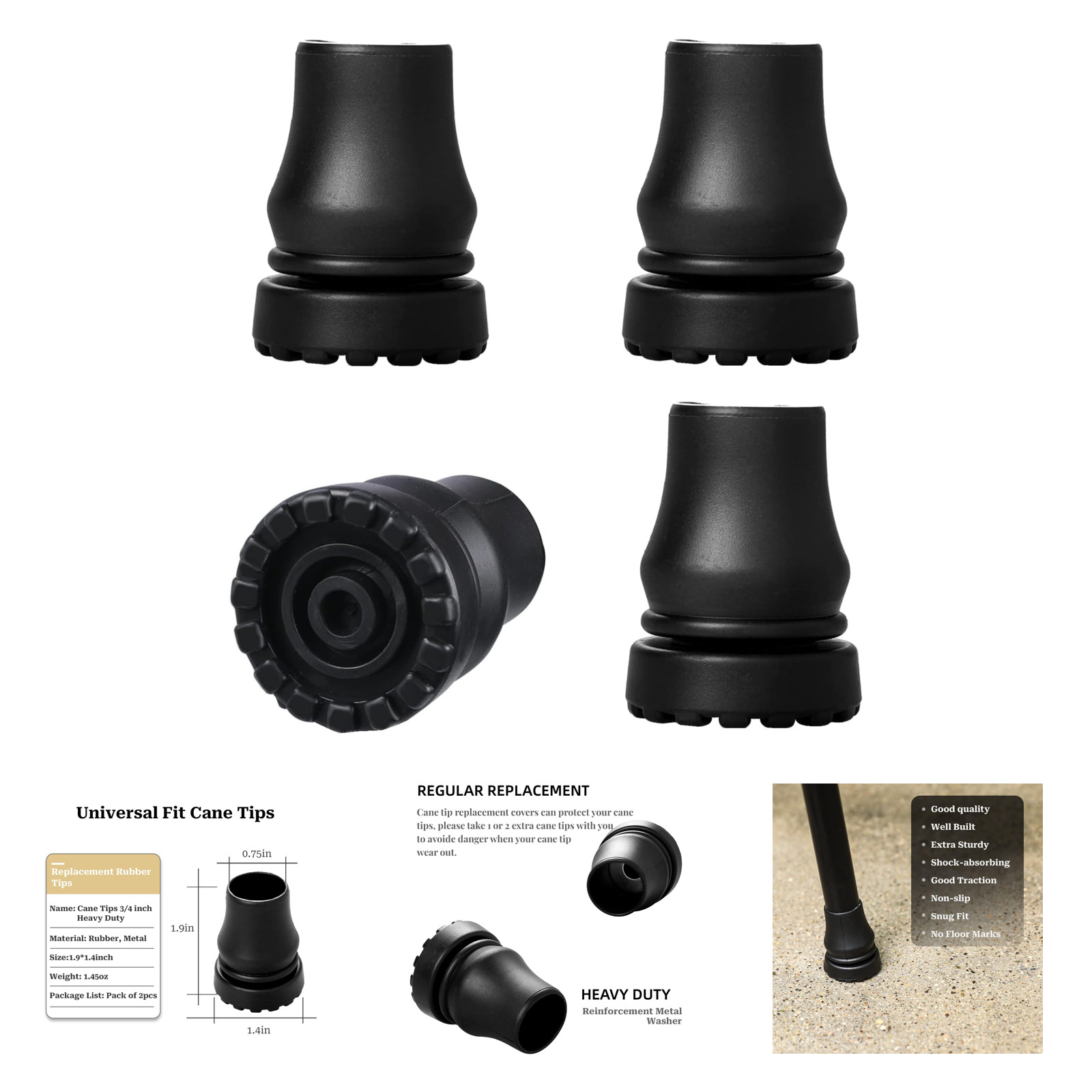 Cane Tips Rubber Replacement 3/4 Inch Heavy Duty TPR Anti Slip for Walking