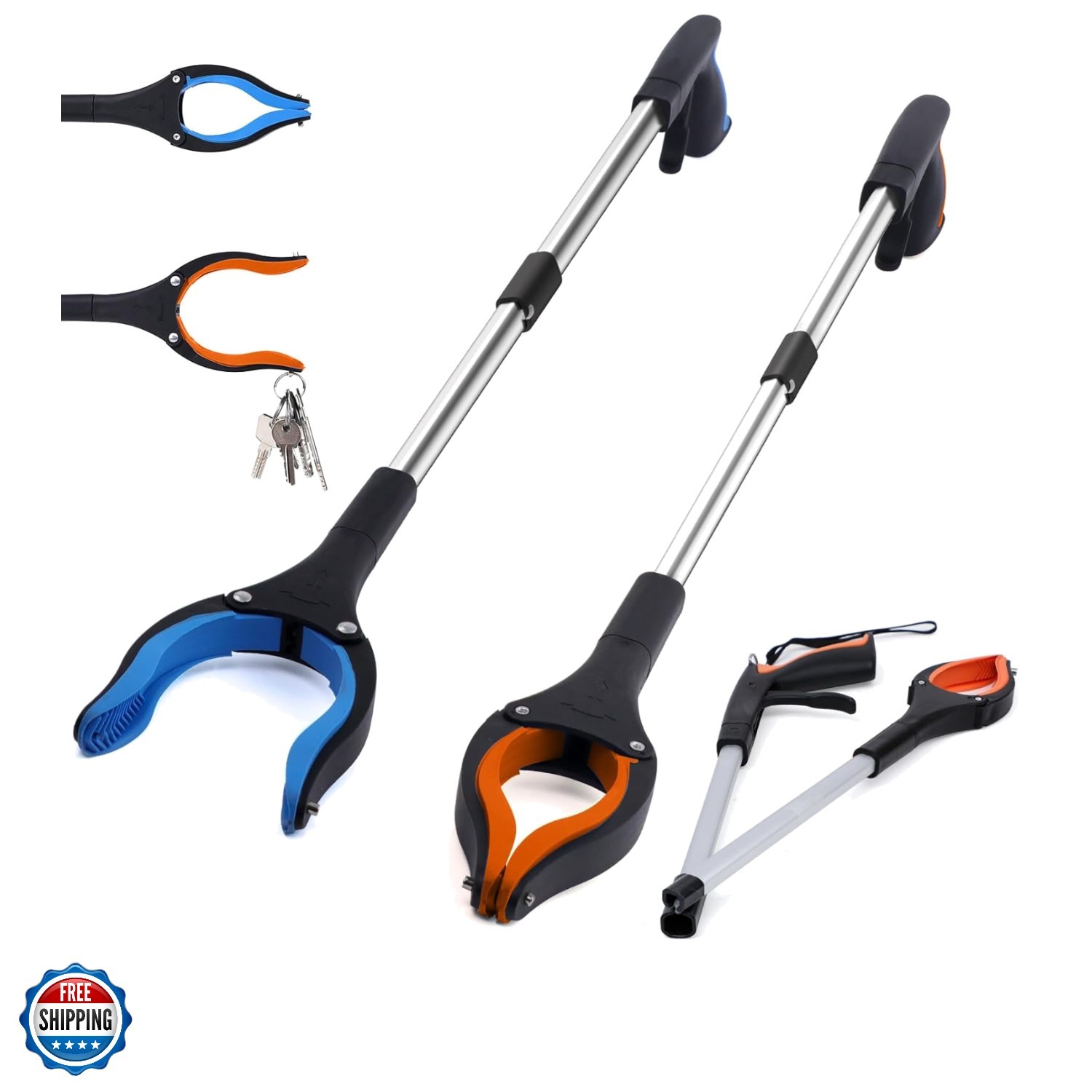 Grabber Reacher Tool 2-Pack, 32" Foldable Reacher Grabber Pickup Tool with 90...