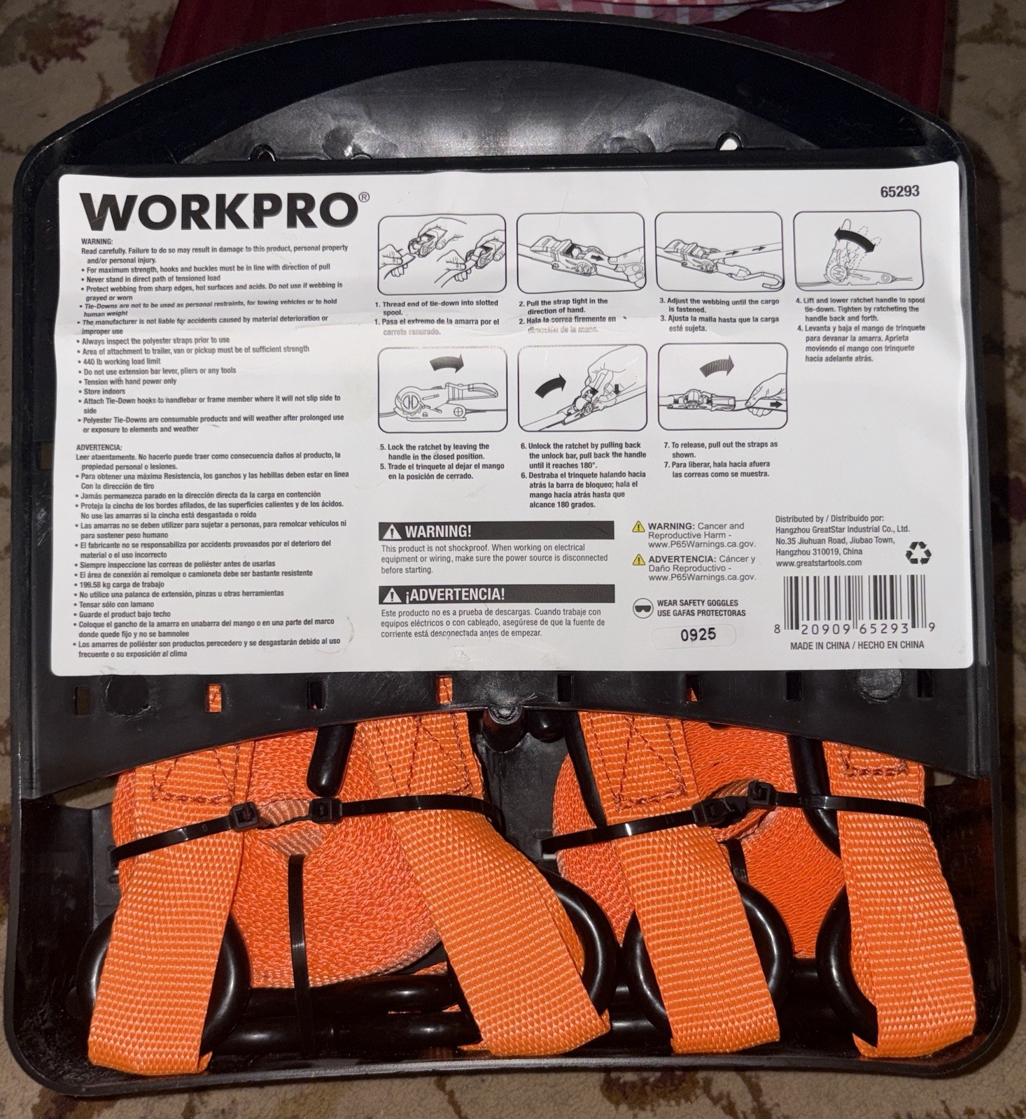 WORKPRO 4-PACK RATCHET TIE-DOWNS TIE DOWNS NEW