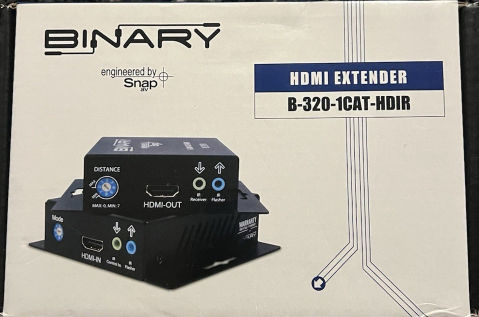 Binary HDMI Extender B-320-1CAT-HDIR Transmitter and Receiver Brand New Open Box