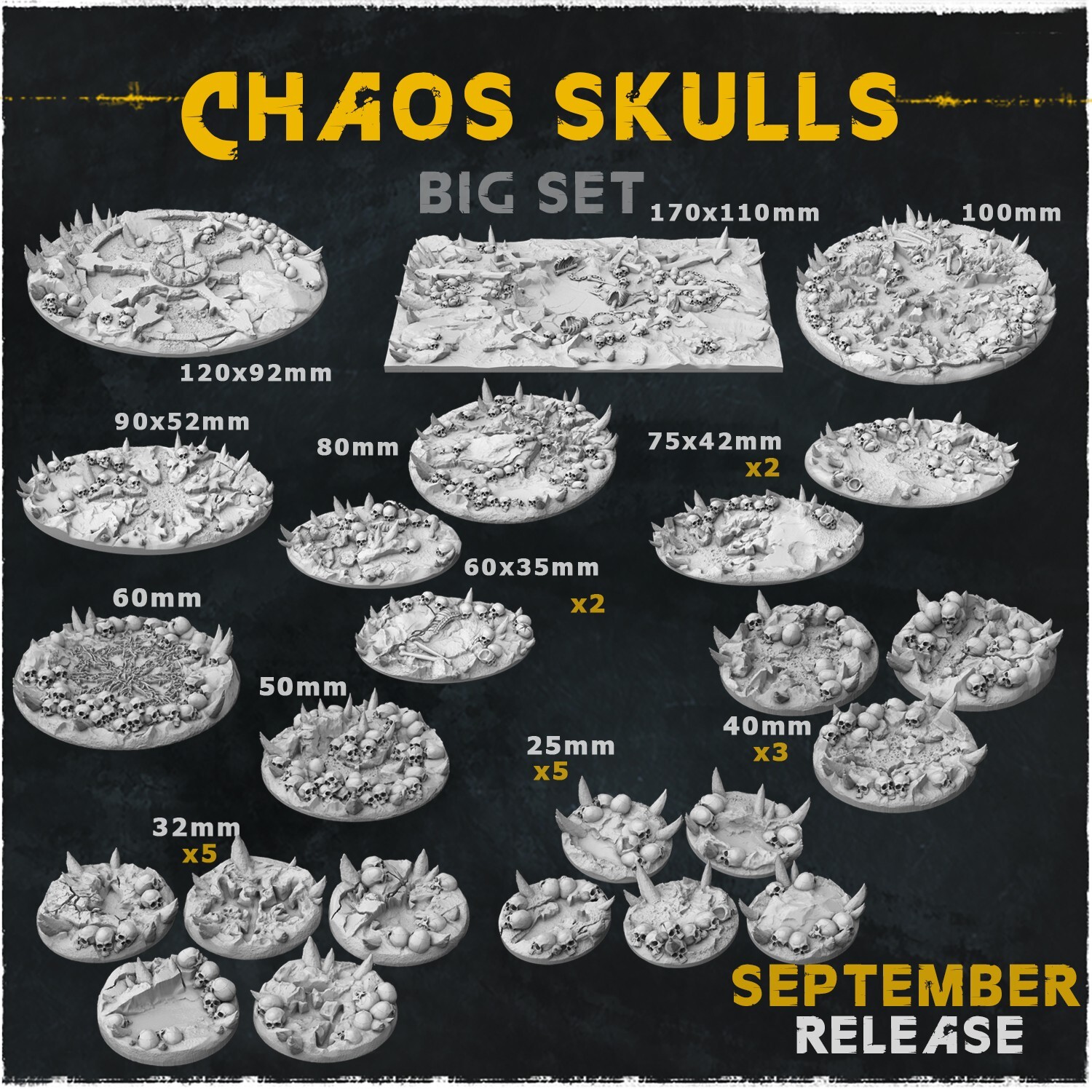 Chaos Skulls Spiky Rock Miniature Bases or Toppers for Wargaming or roleplaying