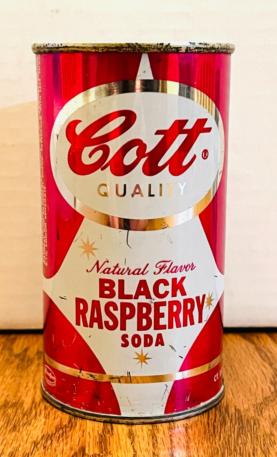 *Graphic* Cott Black Raspberry Soda Flat Top Soda Can--Pre-Zip Code (1964)
