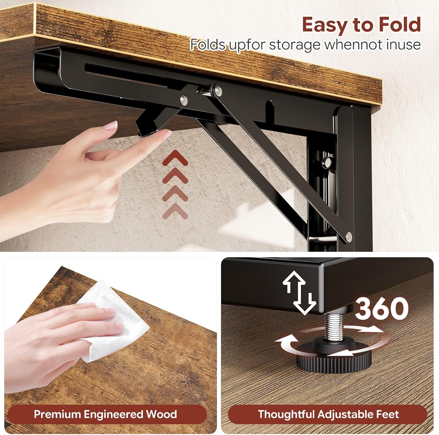 C Shaped End Table Folding TV Tray Table Side Table Living Bedroom Rustic Brown
