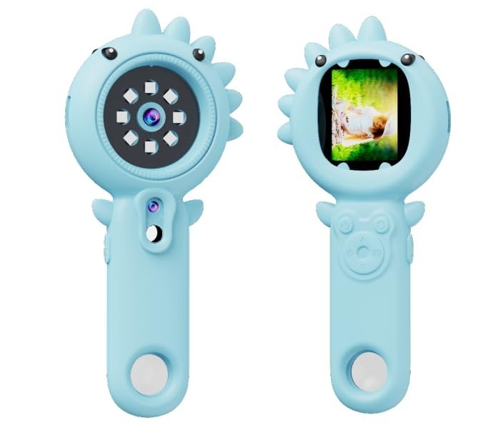 Kids Microscope Camera, 500X Handheld 2" IPS Screen, Blue Dinosaur | 2-in-1...