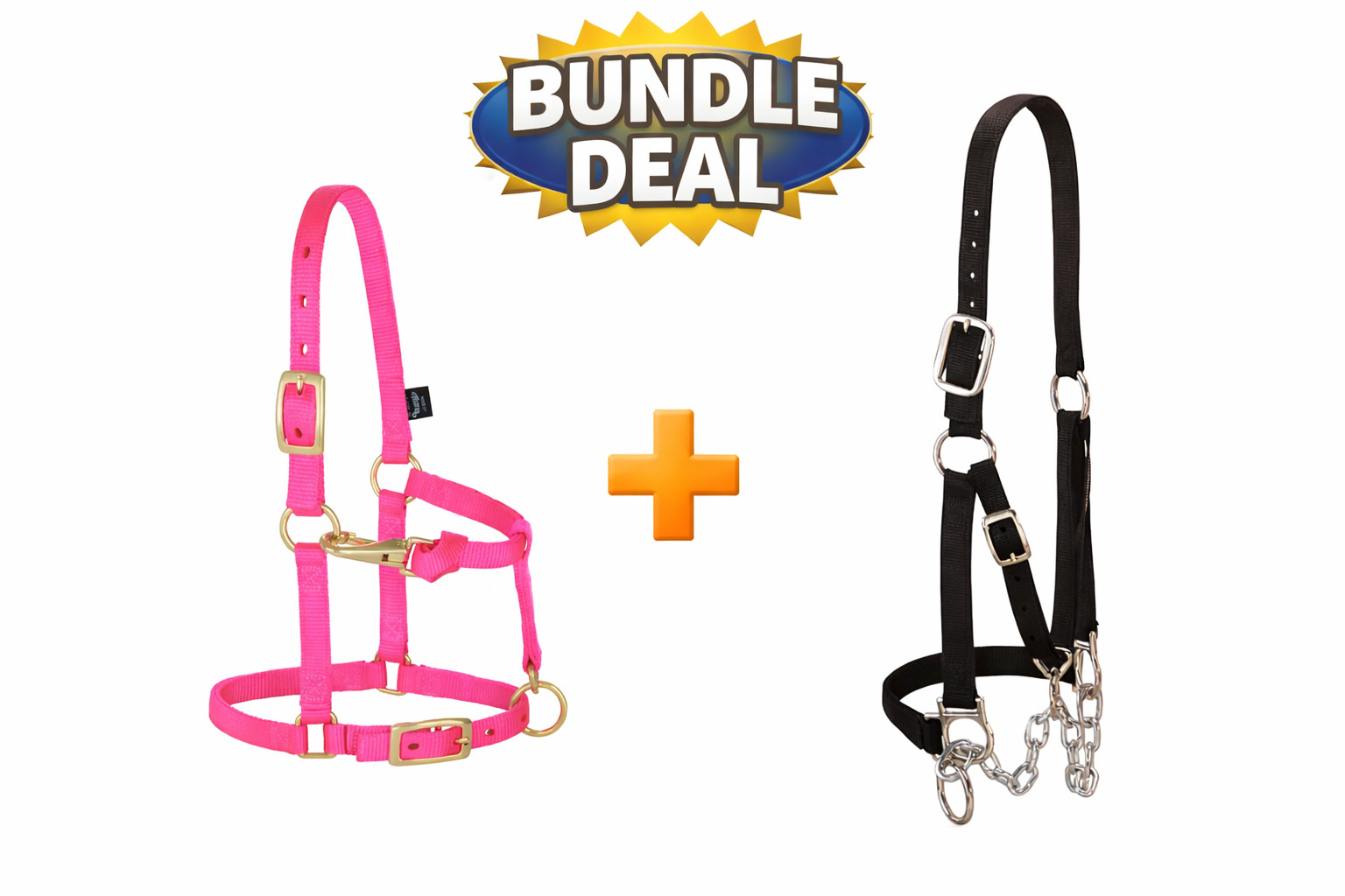 Weaver Mini Horse Halter Pink + Weaver Heavy Duty Black Chain Halter Bundle