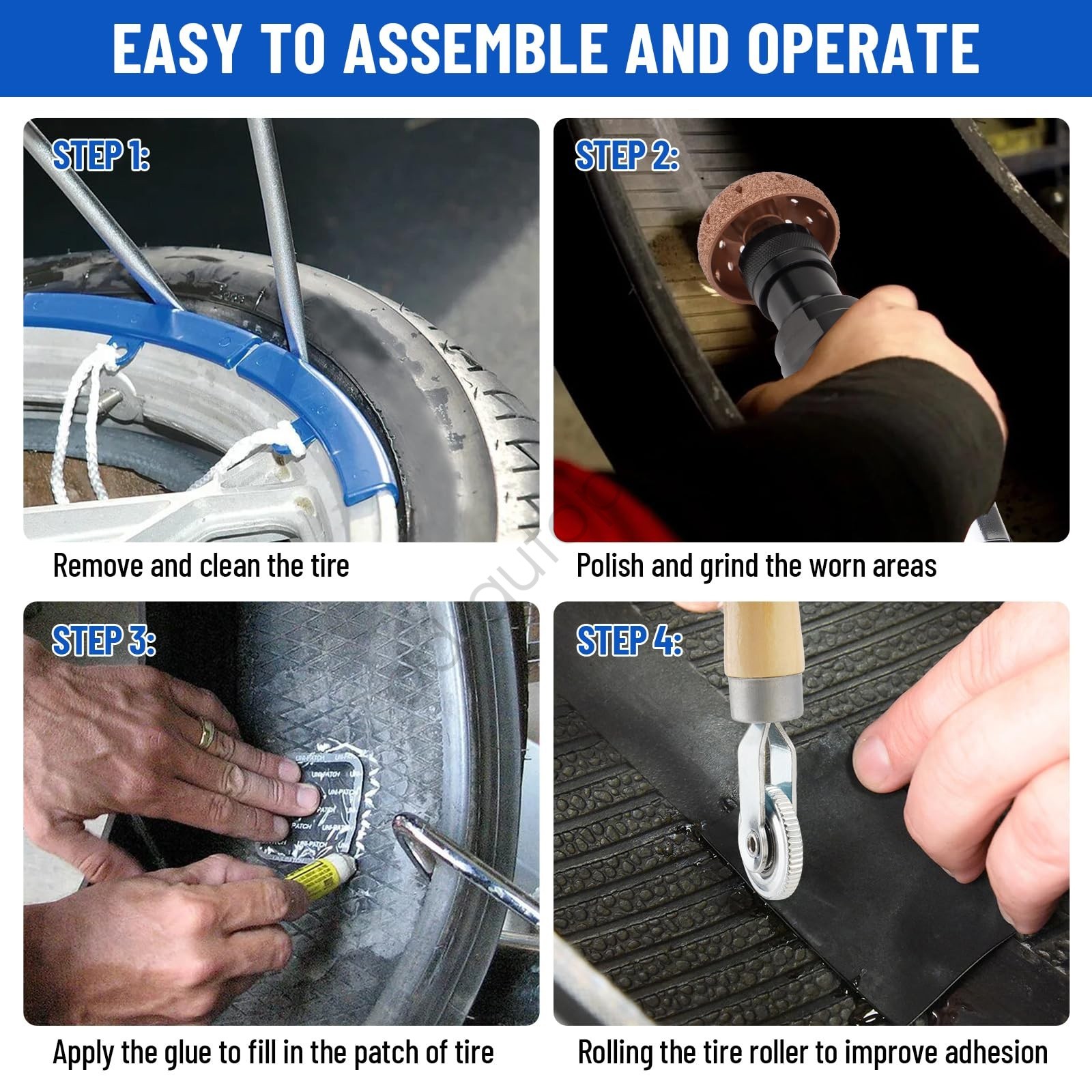 Tire Patch & Polish Kit: 2500 RPM Buffer, Scraper, Roller, Durable Wheel