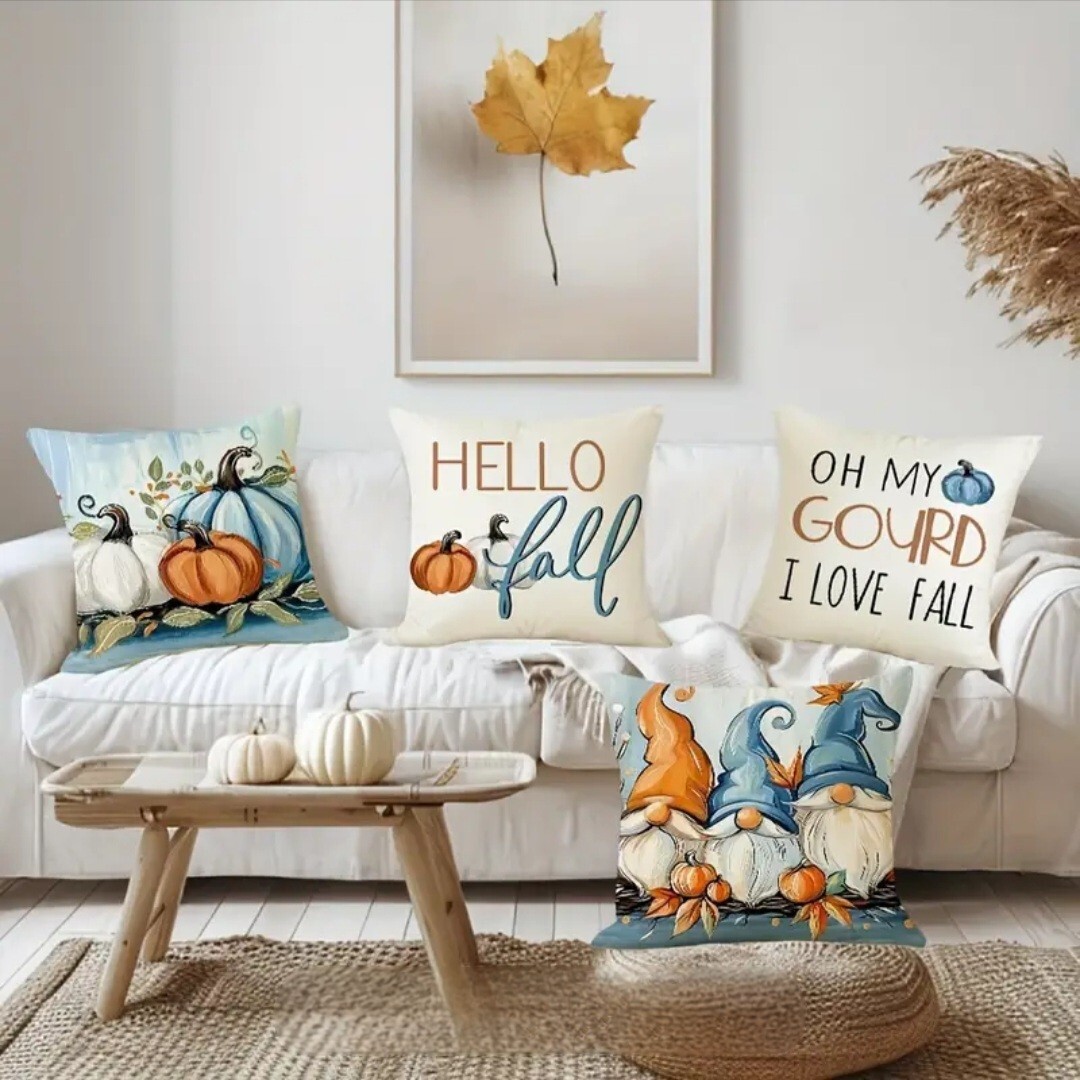 Fall Pillow Throw Covers Gnomes Decorative Autumn Pumpkin Thanksgiving 4 Pc