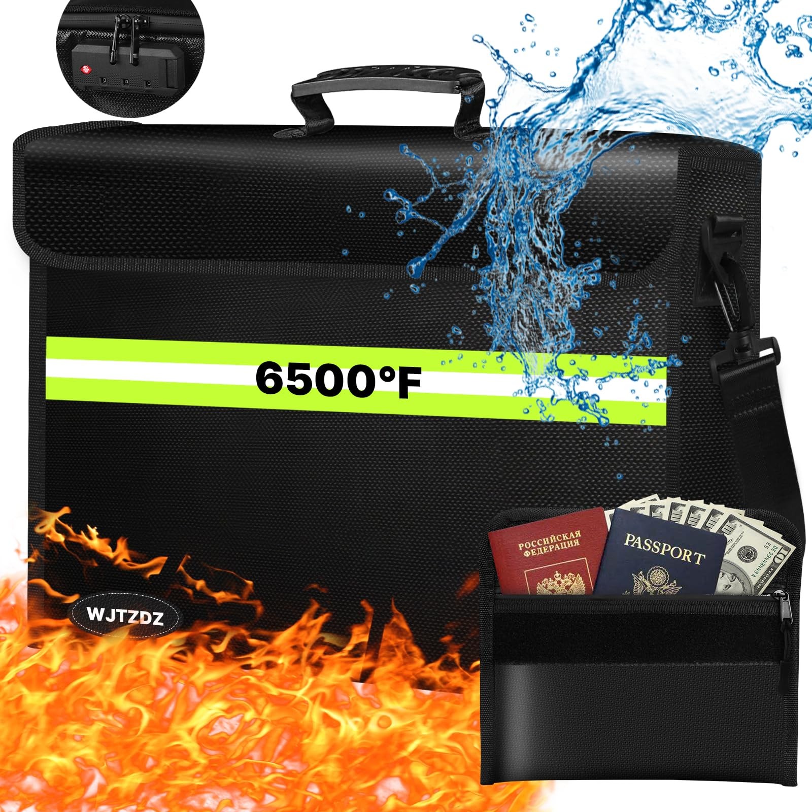 6500°F Fireproof Document Bag with Lock-Fireproof Box with 10 Layers Insulati...