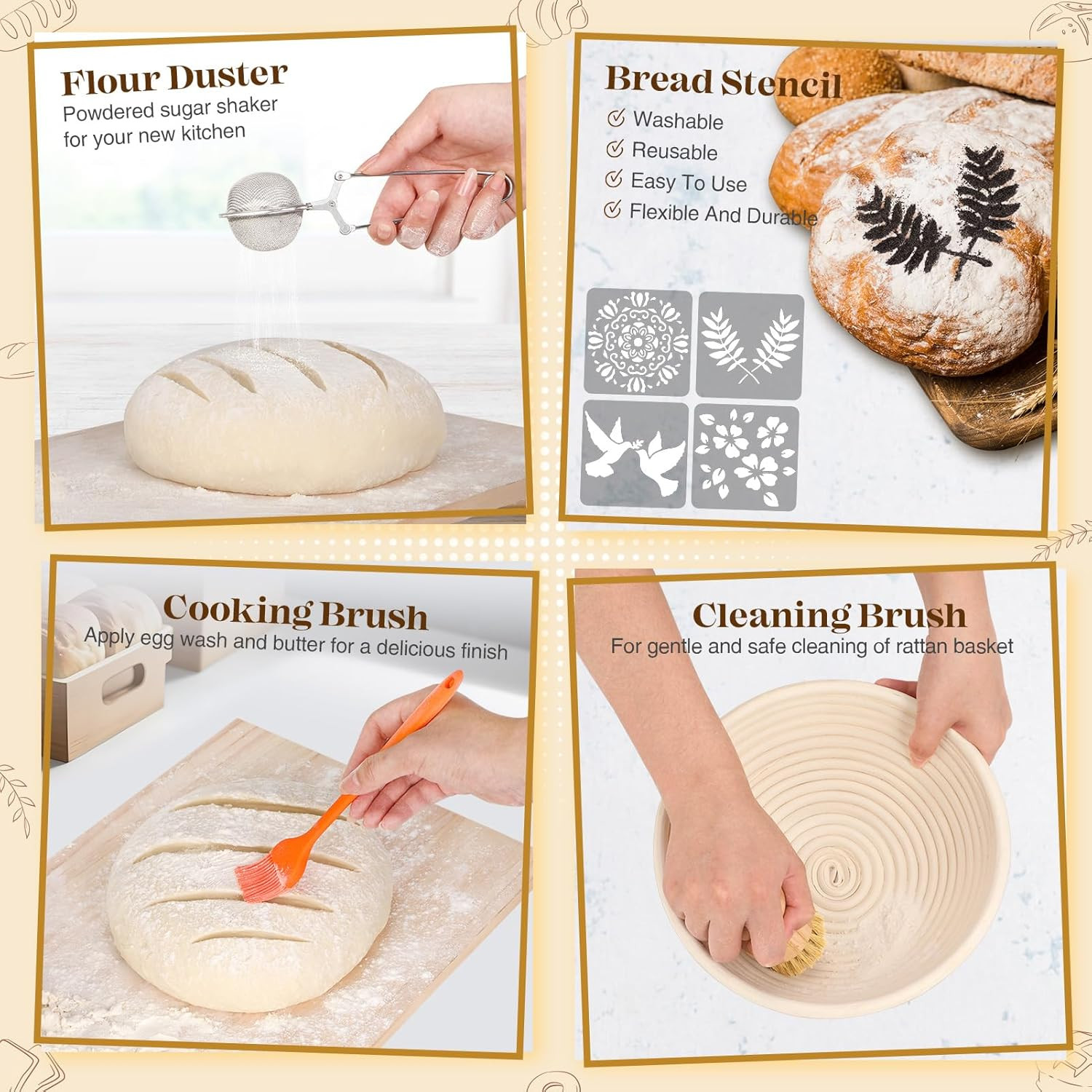 Sourdough Bread Baking Supplies, Sourdough Starter Kit, Bread Proofing Basket, B