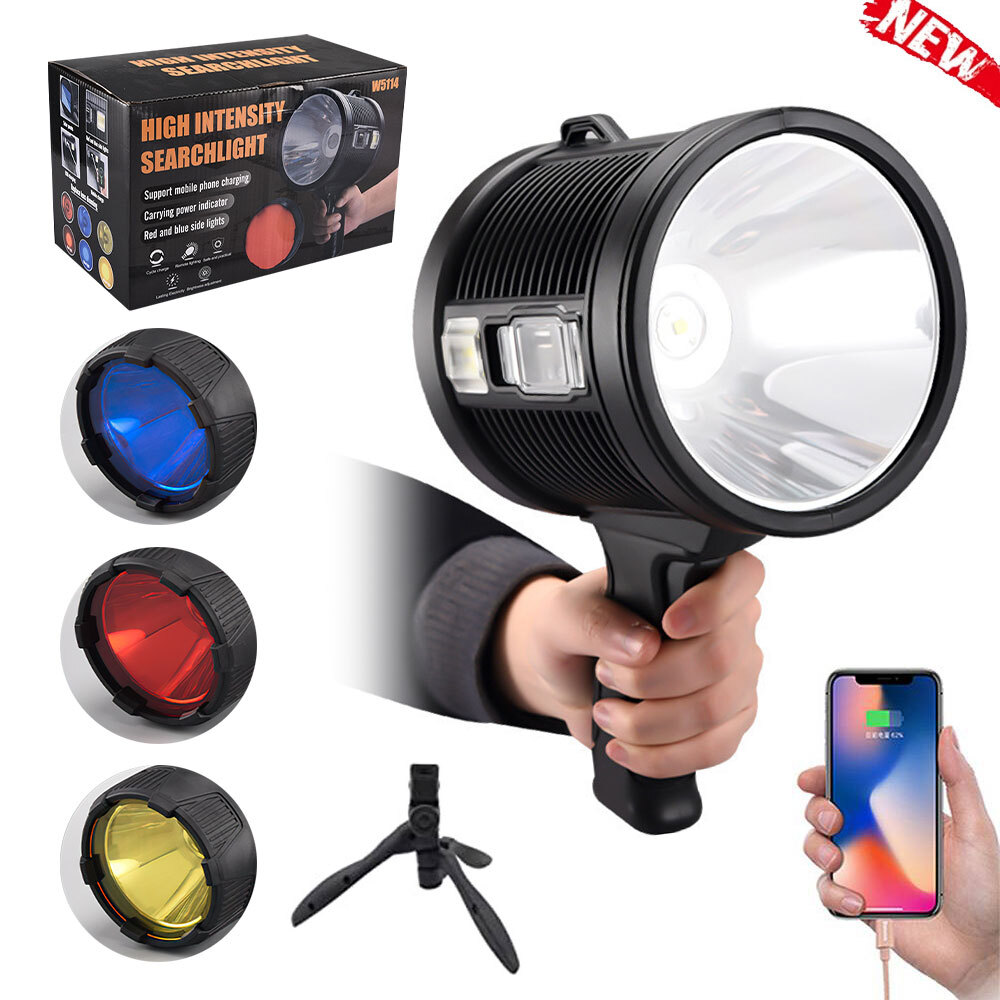 Solar Power 200000LM Super Bright LED Searchlight Spotlight USB Flashlight Light