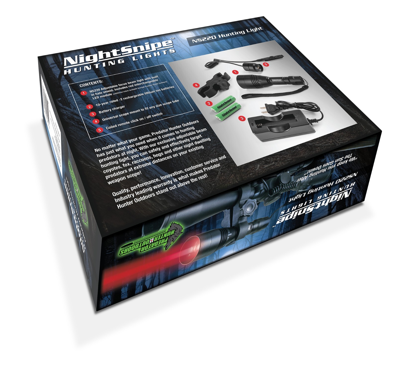 NightSnipe NS220 RED Adjustable Beam Hunting Light Kit