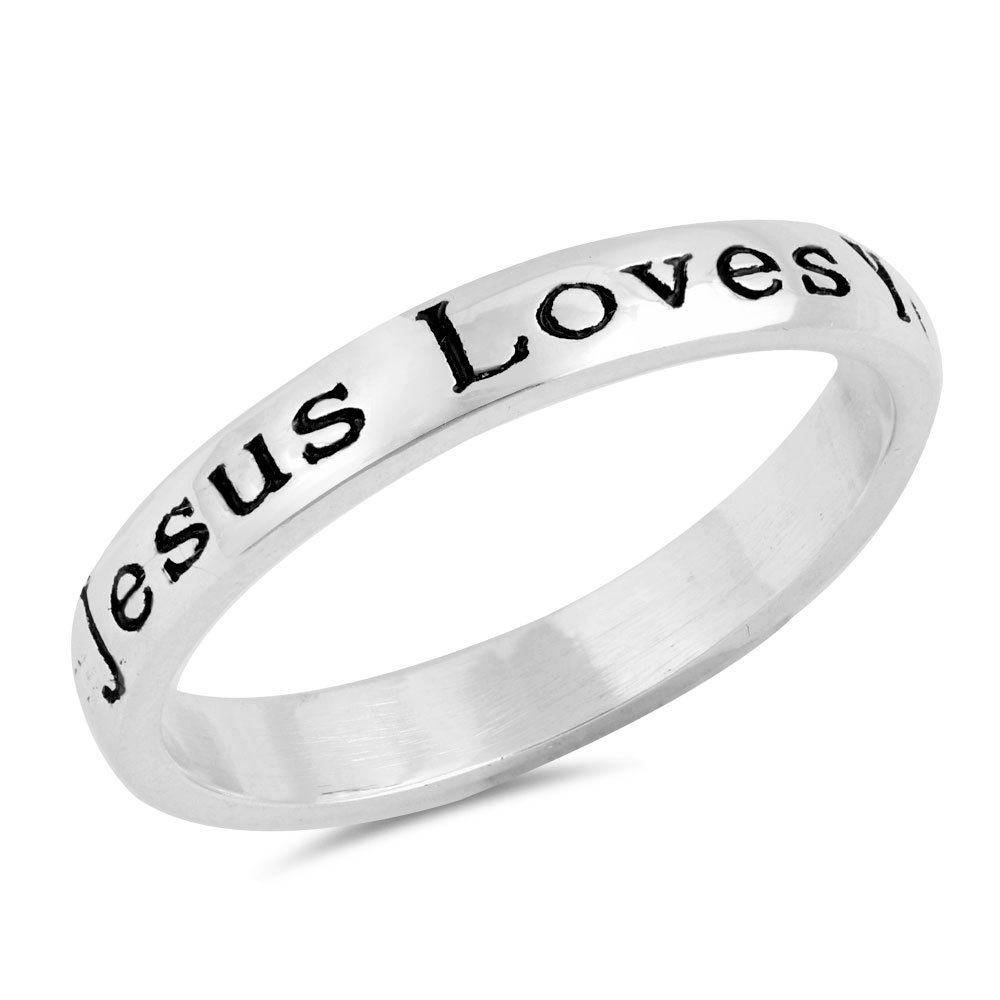 Jesus Loves You Christian Promise Faith Ring Sterling Silver Band NEW