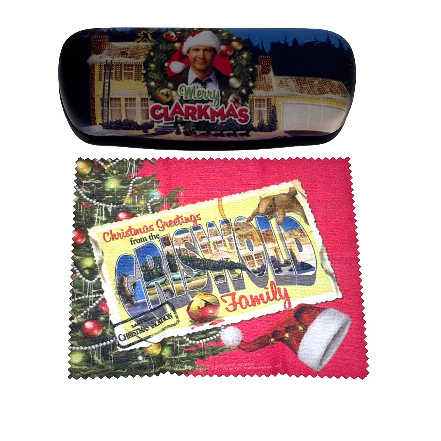 Merry Clarkmas Eyeglass Hard Case Lens Cloth Eye Sun Glasses Gift Wreath Lights
