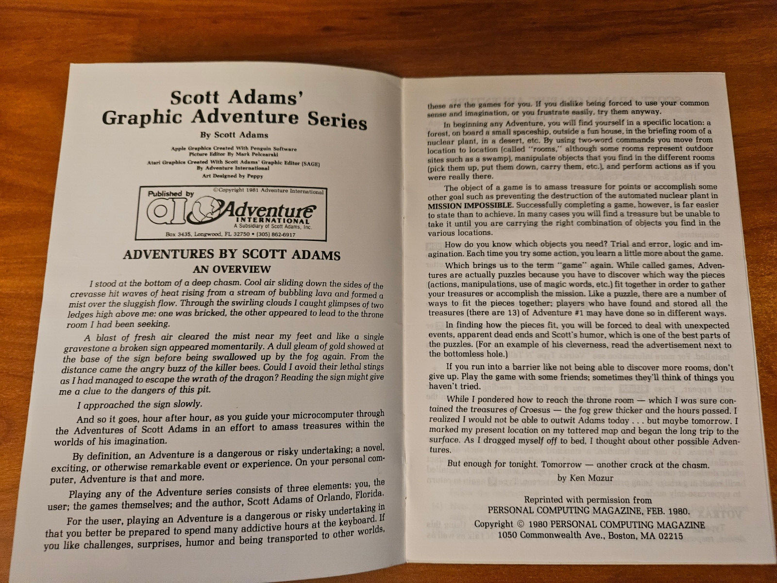 RARE Print Error - Instructions by Scott Adams, Inc. for ATARI