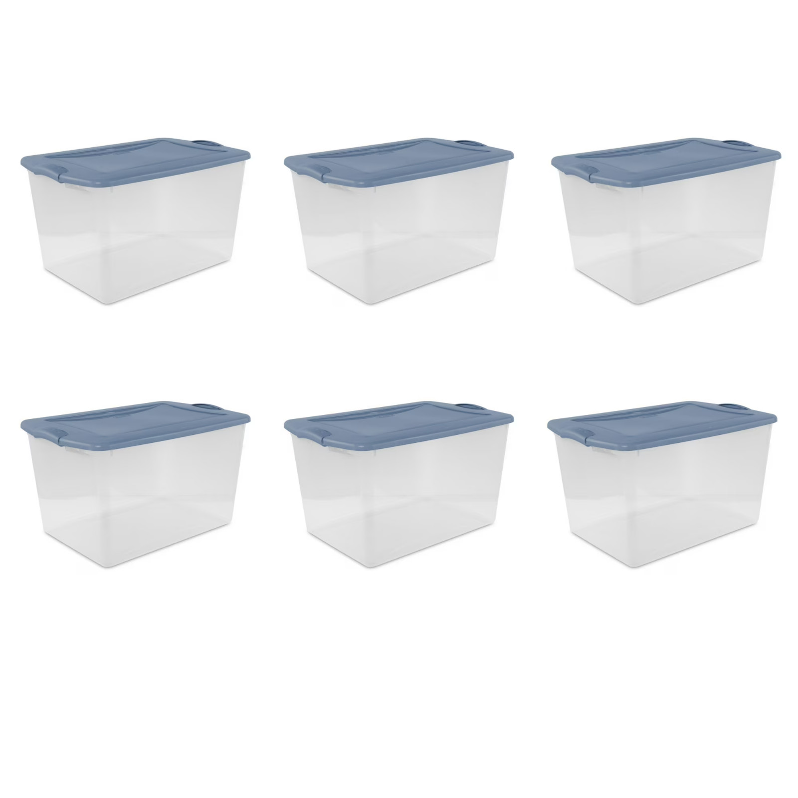 Sterilite Large Storage Bin 66Qt Clear Plastic Storage Container Latch Lid 6 Cts