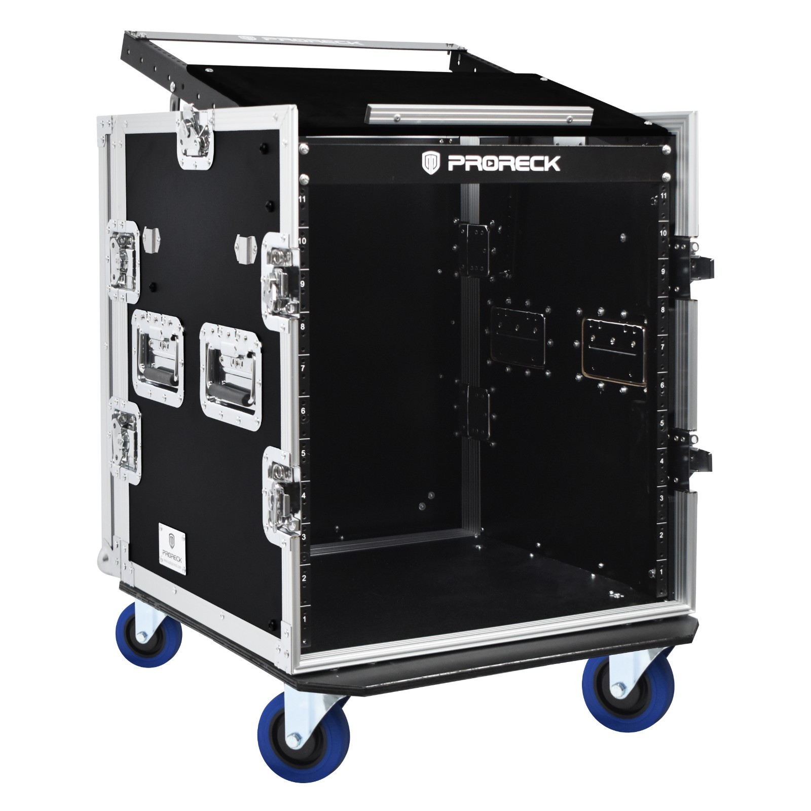 PRORECK 12U SPACE Rack Case With Slant Mixer Top, 20'' Depth, with side table