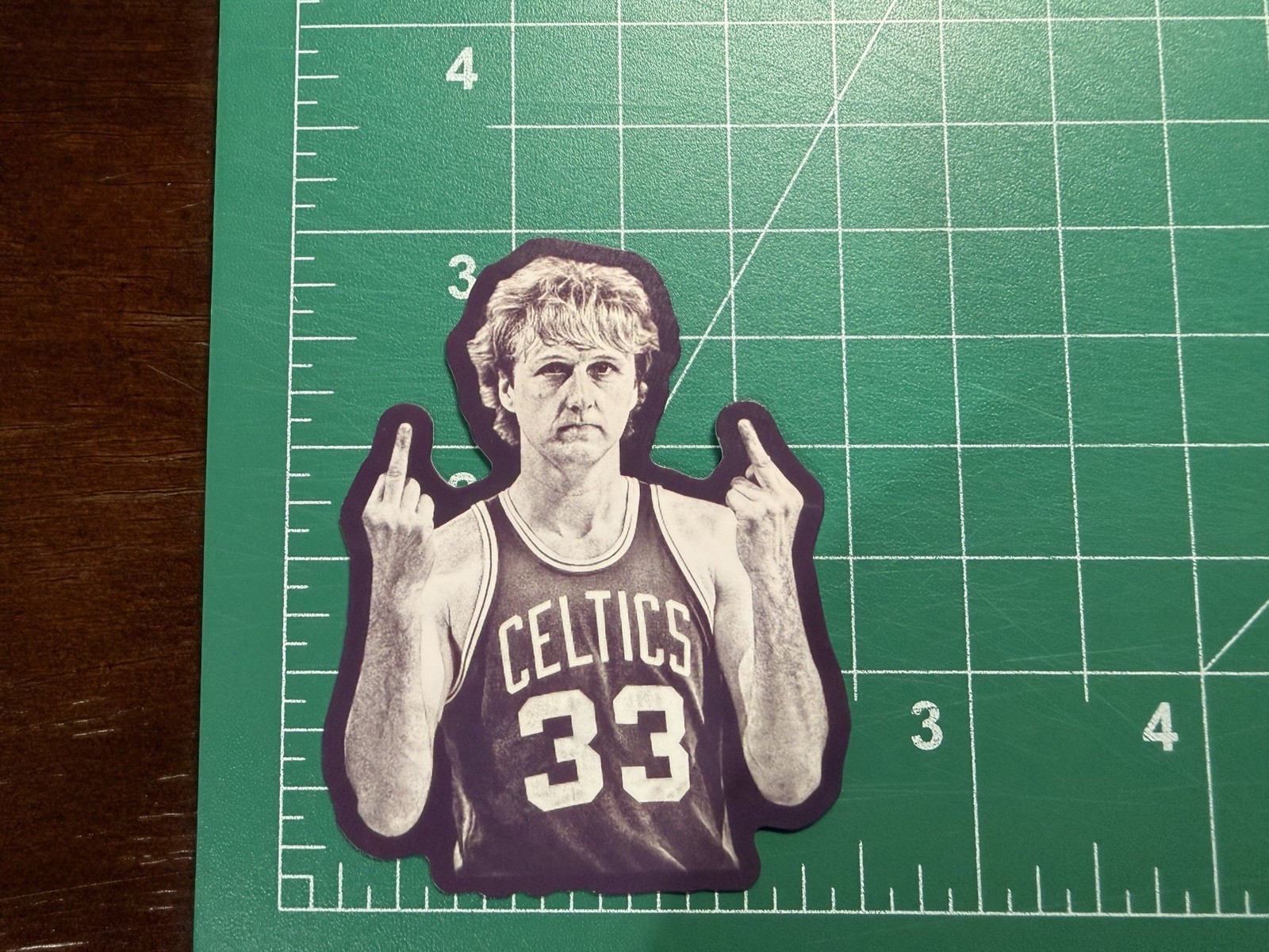 Larry Bird Middle Fingers - Flipping The Bird- Laminated Vinyl Sticker - 2"x3"