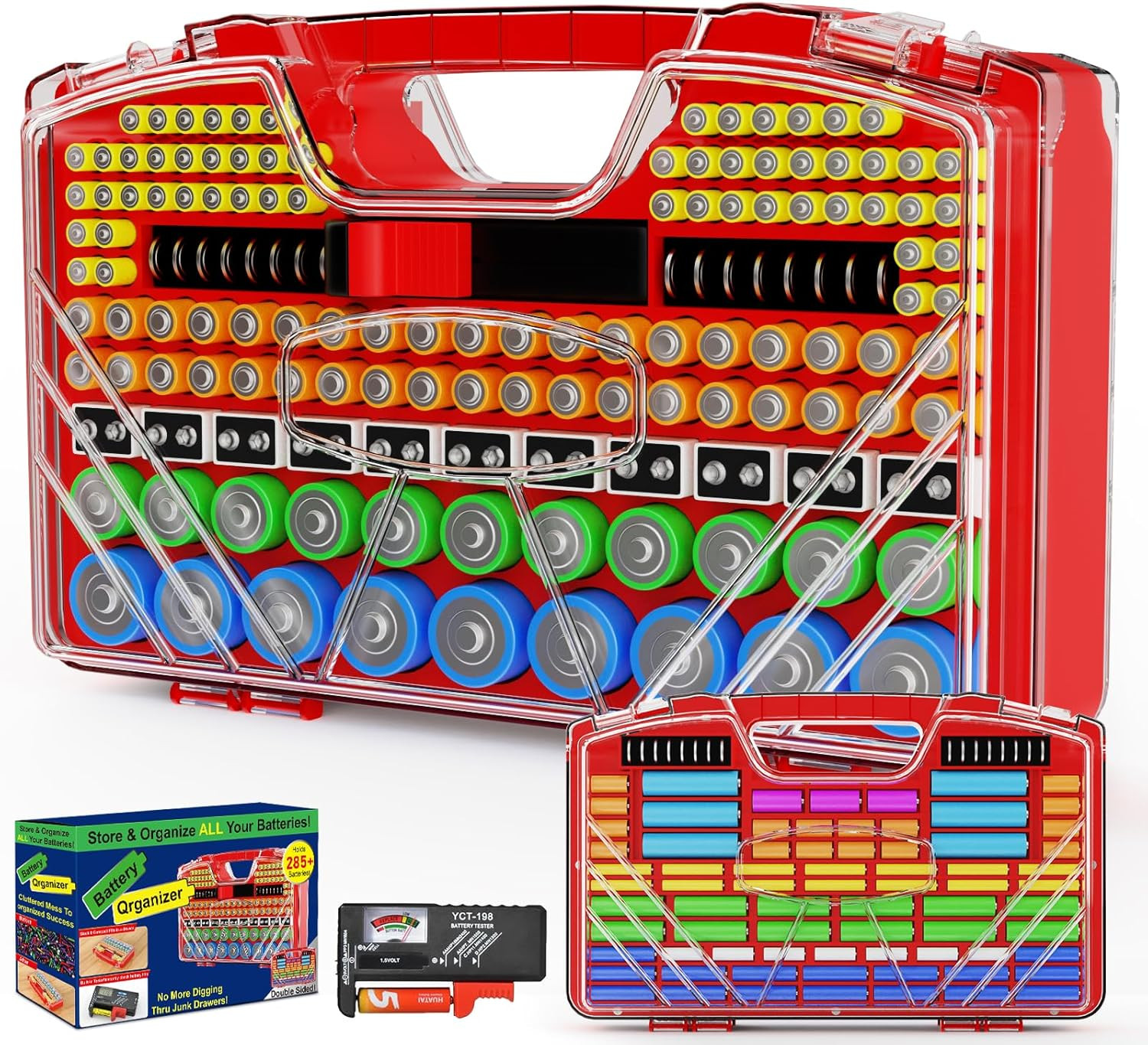 Battery Organizer Storage Holder Box Case with Tester, New Ultra-Large 285+Batte