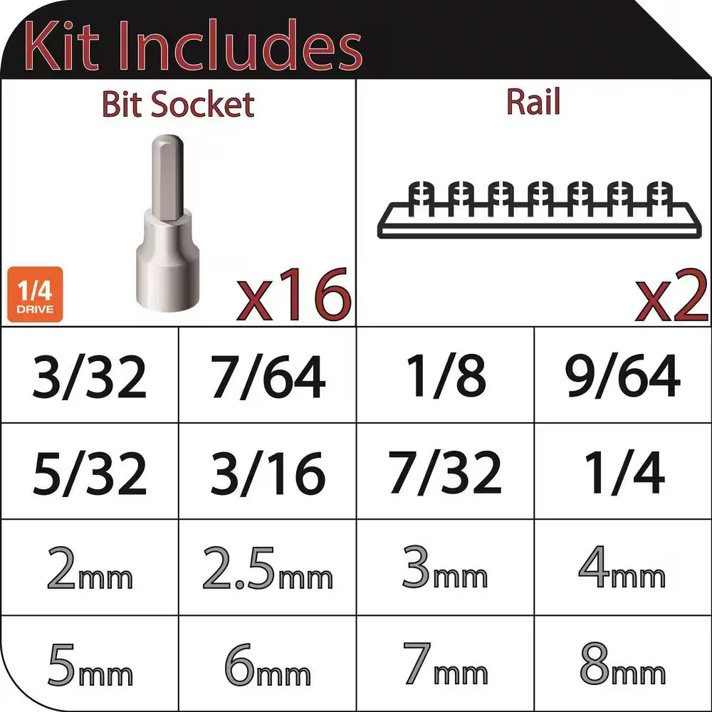 1/4 In. Drive Sae/Metric Hex Bit Socket Set (16-Piece)