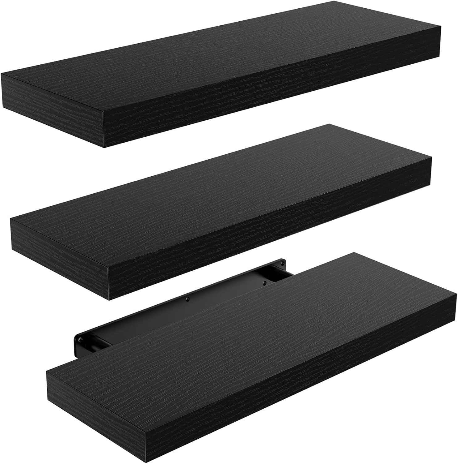 Floating Shelves Black, Wall Shelves with Invisible Brackets for Bedroom, Bathro