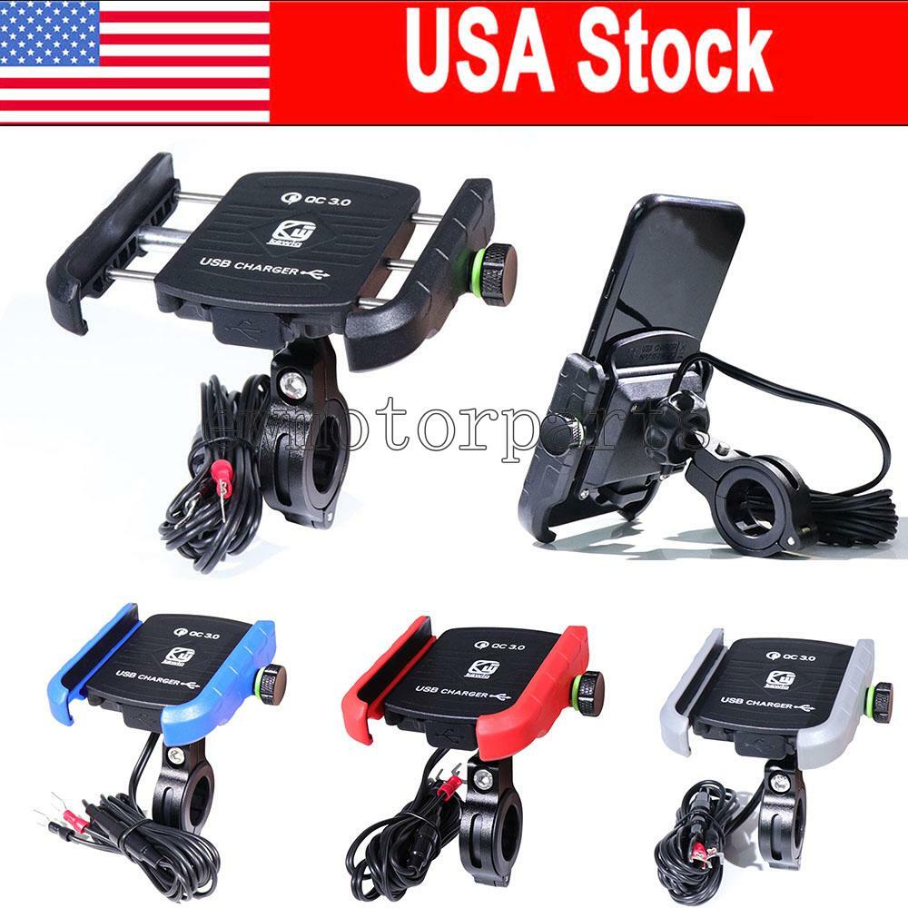 Aluminum Motorcycle ATV Handlebar USB Charger Cell Phone Holder Mirror Mount NEW
